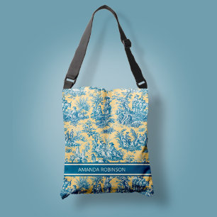 Sac Ajustable Élégant vintage turquoise jaune toile de jouy impr