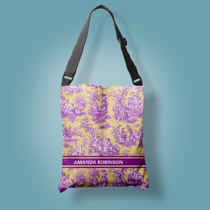 Sac Ajustable Élégant vintage violet jaune toile d jouy imprimé