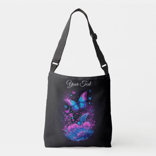 Sac Ajustable élégante aquarelle noire Papillons fleurs chic (Devant)