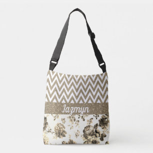 Sac Ajustable Élégante Glitterie Florale Chevron Personnalisé