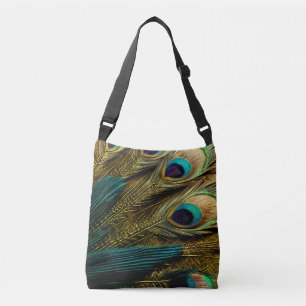 Sac Ajustable Elégante Turquoise Abstraite  Plumes Peacock Or  