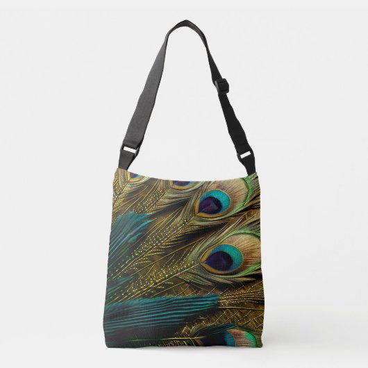 Sac Ajustable Elégante Turquoise Abstraite  Plumes Peacock Or | (Devant)