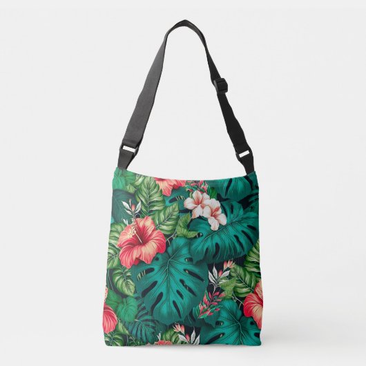 Sac Ajustable Élégants Feuilles tropicaux et fleurs d'Hibiscus | (Devant)