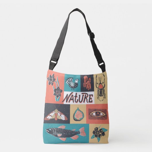 Sac Ajustable Éléments de la nature, Icônes de style rétro. (Devant)