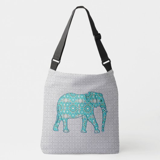 Sac Ajustable Eléphant fleur Mandala - turquoise, gris & blanc (Devant)