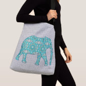 Sac Ajustable Eléphant fleur Mandala - turquoise, gris & blanc (De près)