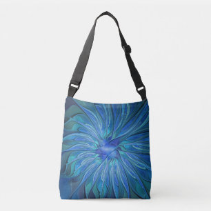 Sac Ajustable Fantaisie de fleurs bleues, art fractal abstrait