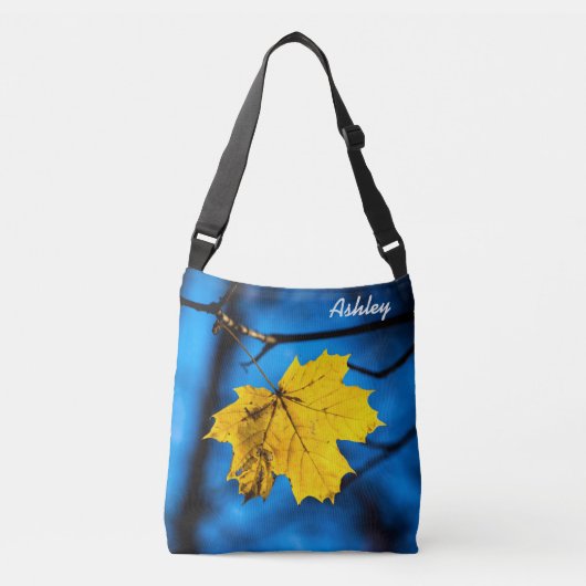 Sac Ajustable Feuille d'érable jaune en bleu (Devant)