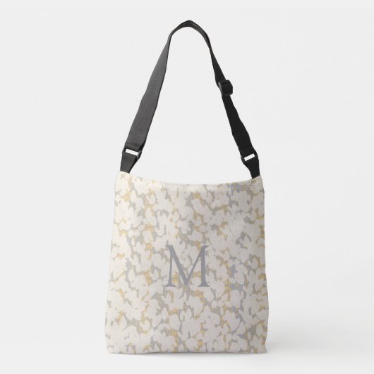 Sac Ajustable Feuilles d'or gris crème monogramme Design abstrai (Devant)