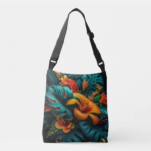 Sac Ajustable Feuilles et fleurs tropicaux colorés et élégants | (Devant)