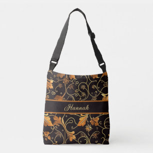 Sac Ajustable Feuilles et vrilles orange sur motif noir