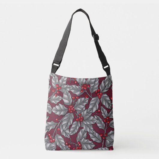 Sac Ajustable Feuilles gris sur rouge foncé (Devant)