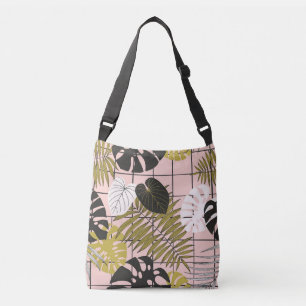 Sac Ajustable Feuilles tropicaux, fleurs, motif peint à la main.