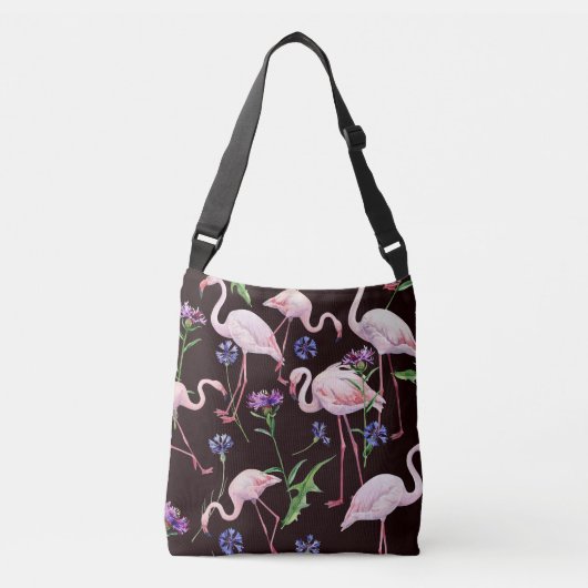 Sac Ajustable Flamants d'aquarelle et fleurs sauvages motif. (Devant)