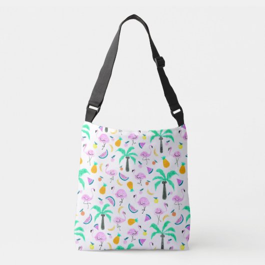 Sac Ajustable Flamants roses à lunettes et fruits Motif tropical (Devant)