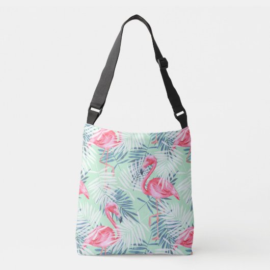 Sac Ajustable Flamants roses et Feuilles de palme rose tropicale (Devant)