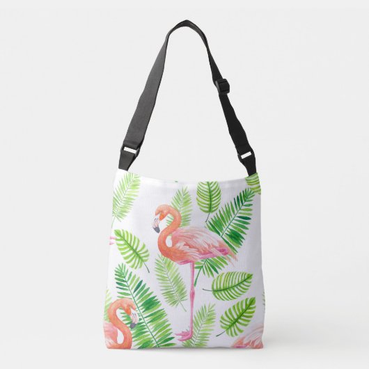 Sac Ajustable Flamants roses et feuilles tropicaux (Devant)