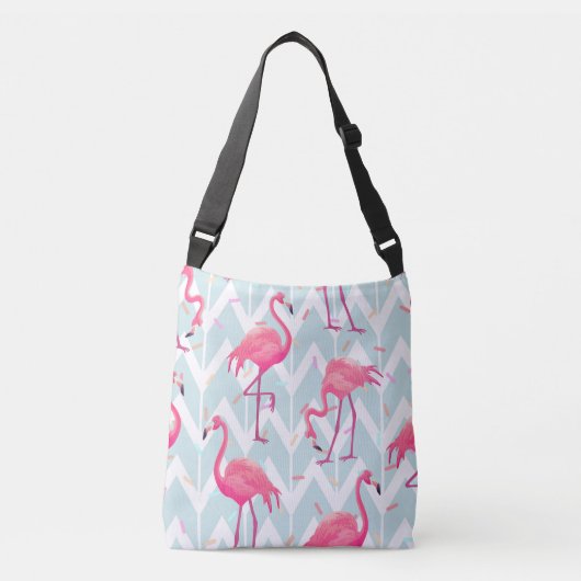 Sac Ajustable Flamants roses gris clair : Vintage tropical. (Devant)