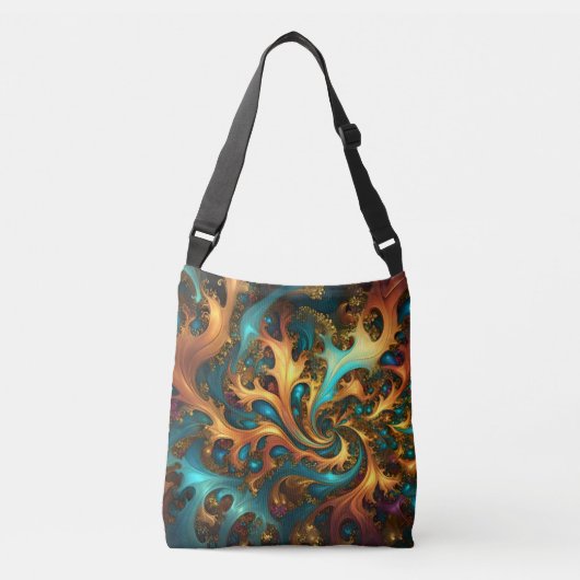 Sac Ajustable Flammes de couleur : danse fractale sarcelle, or e (Devant)