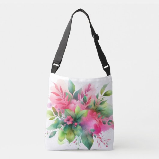 Sac Ajustable Fleur botanique à l'aquarelle rose vert (Devant)