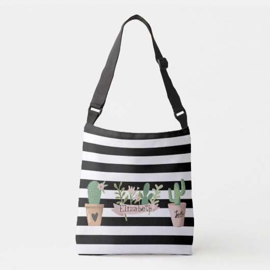 Sac Ajustable Fleur de Cactus Rayures Noires et Blanches (Devant)
