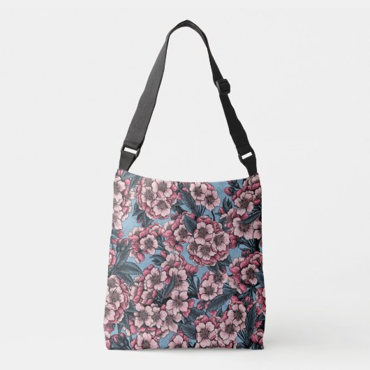 Sac Ajustable Fleur de cerisier rose et bleu (Devant)