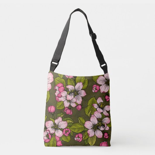 Sac Ajustable Fleur de pomme sur vert foncé (Devant)