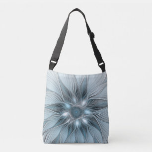 Sac Ajustable Fleur joyeuse abstraite florale fractale bleue gri