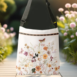 Sac Ajustable Fleur sauvage peint Beige Cottagecore Monogramme