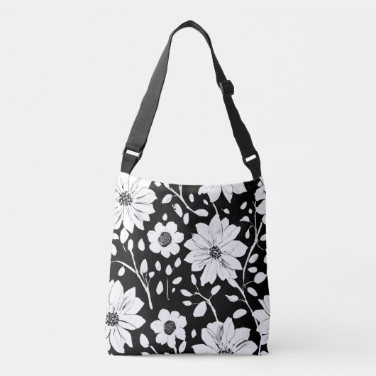 Sac Ajustable Fleur simple noir et blanc Motif sans couture (Devant)