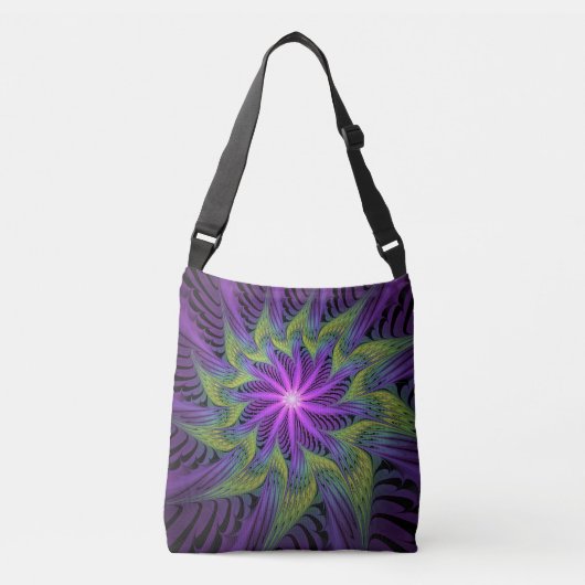 Sac Ajustable Fleur verte violette Art fractal abstrait moderne (Devant)