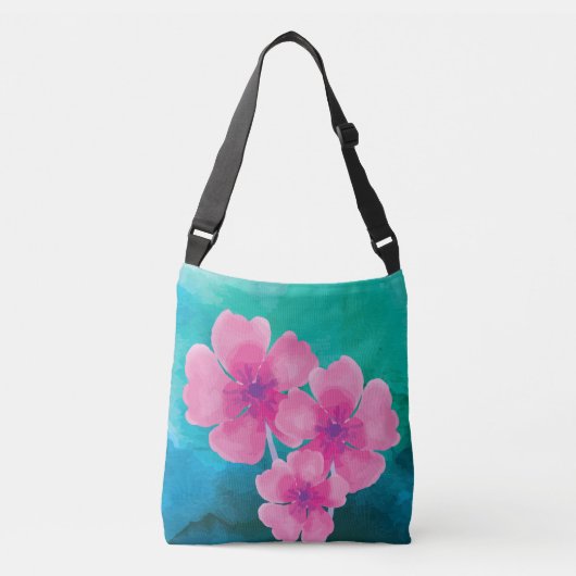Sac Ajustable Fleurs Aquarelles Pinkish Avec Base Vert Bleu (Devant)