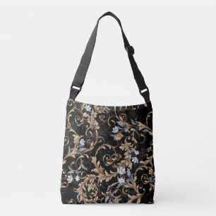 Sac Ajustable Fleurs baroques classiques : arrière - plan noir.