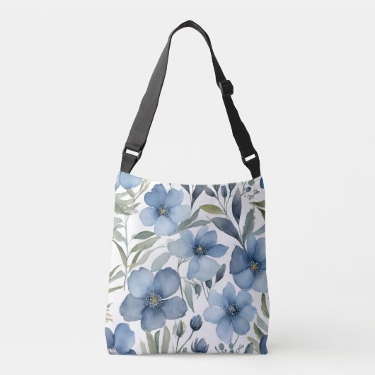 Sac Ajustable Fleurs Bleues Aquarelle Design Floral (Devant)