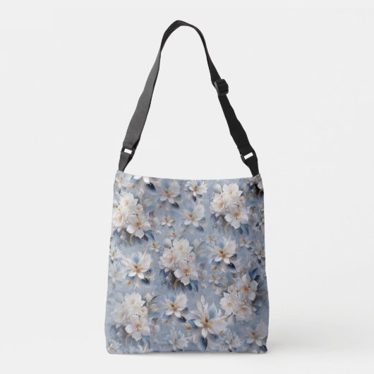 Sac Ajustable Fleurs bleues, blanches et dorées sur soie (Dos)