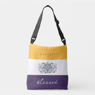 Sac Ajustable Fleurs Chic Ajouter Votre Nom Jaune Violet Béni