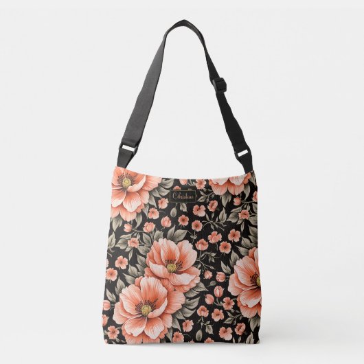 Sac Ajustable Fleurs de corail sur noir (Devant)
