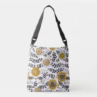 Fleurs de gribouillis et feuilles en jaune et noir
