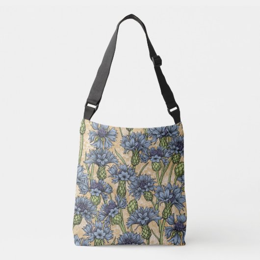 Sac Ajustable Fleurs de maïs bleues, fleurs sauvages sur le jaun (Devant)