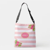 Sac Ajustable Fleurs de pivoine sur rose et blanc rayé (Dos)