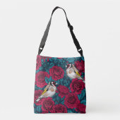 Sac Ajustable Fleurs de roses rouges et oiseaux d'or (Dos)
