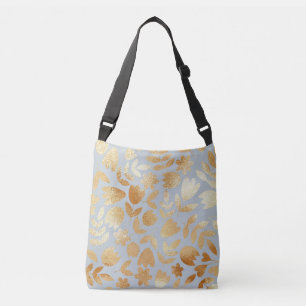 Sac Ajustable Fleurs d'or, arrière - plan bleu, imitation feuill