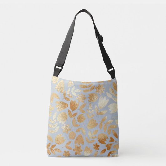 Sac Ajustable Fleurs d'or, arrière - plan bleu, imitation feuill (Devant)