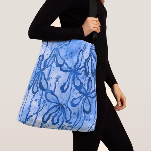 Sac Ajustable Fleurs encrées Abstraites en bleu (De près)