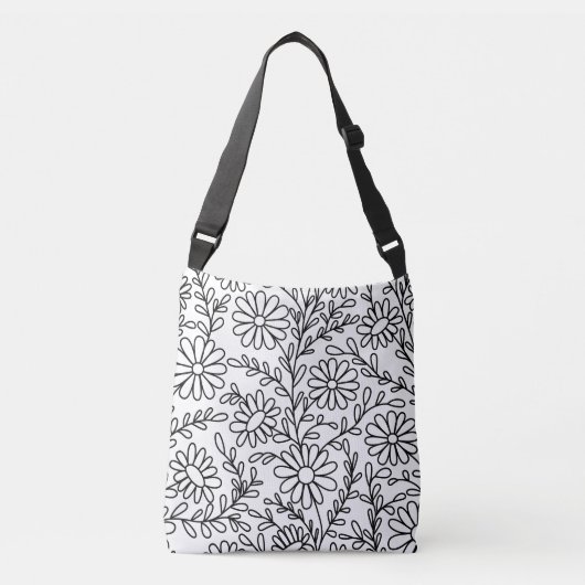 Sac Ajustable Fleurs florales de couleur noire et blanche pour a (Devant)