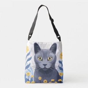 Sac Ajustable Fleurs Jaunes Chat Bleu Russe