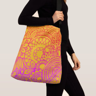 Sac Ajustable Fleurs orange violet et fond jaune
