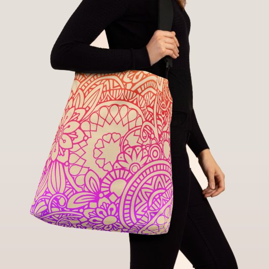 Sac Ajustable Fleurs orange violet et fond pêche doux (De près)