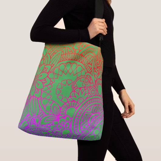 Sac Ajustable Fleurs orange violet et fond vert clair (De près)