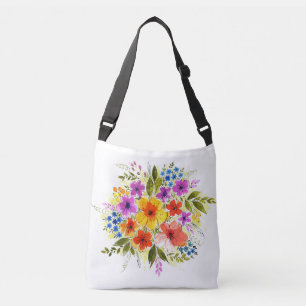 Sac Ajustable Fleurs peintes à la main, bouquet aquarelle clair.